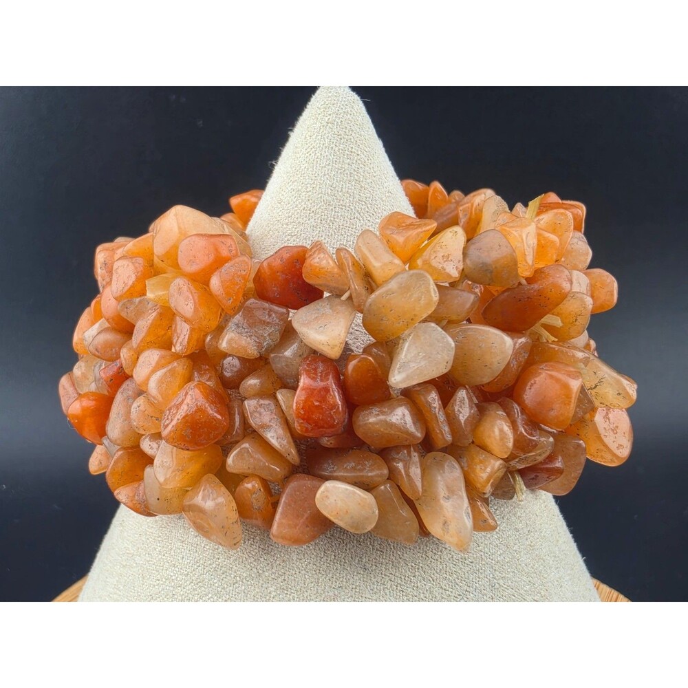 Chunky 1.5" Wide Carnelian Stone Crystal Chip Bead Stretch 7" Bracelet